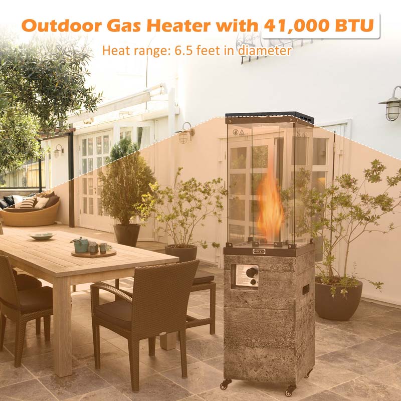 41000 BTU Propane Patio Heater with Lockable Wheels, Tempered Glass Tube, Waterproof Cover