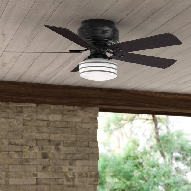 Cedar Key Low Profile Ceiling Fan With Remote Black includes Led Light Bulb Hunter Fan