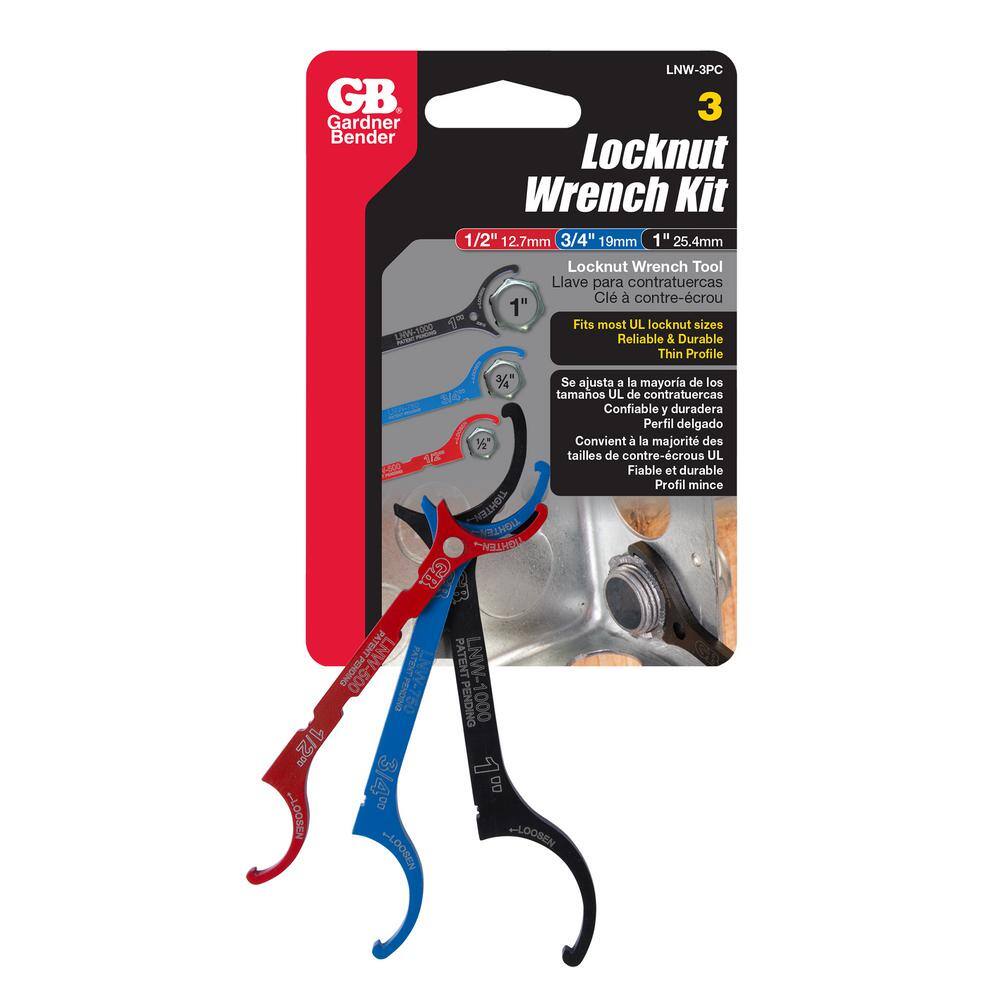 Gardner Bender 3-Piece Set Locknut Wrench Tool Kit Fits 0.50 in. 0.75 in. and 1 in. Locknuts LNW-3PC