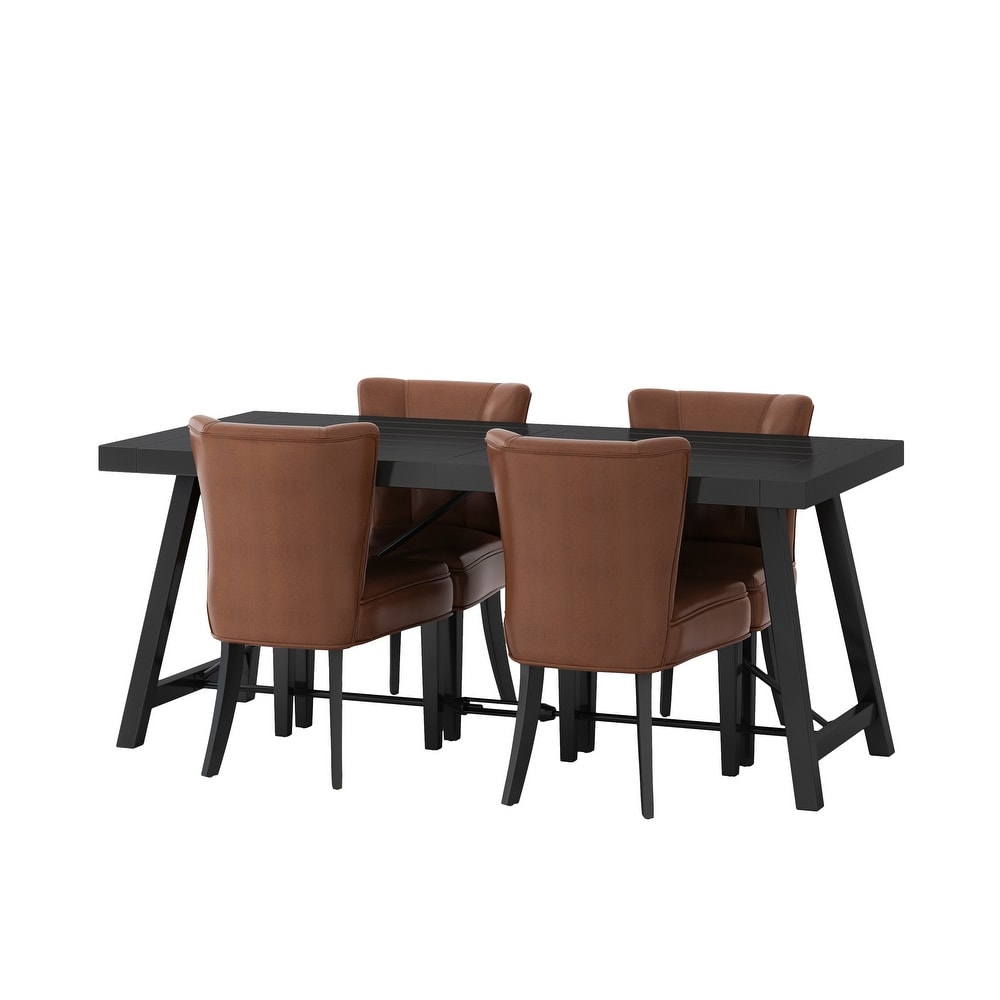 Edenbrook Faux Leather and Acacia Wood 5 Piece Dining Set by Christopher Knight Home