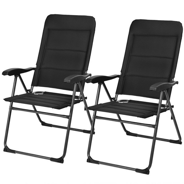 Costway 2pcs Patio Folding Chairs Back Adjustable Reclining Padded Garden Furniture