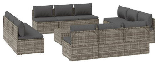 vidaXL Patio Furniture Set 13 Piece Patio Set with Cushions Gray Poly Rattan   Tropical   Outdoor Lounge Sets   by vidaXL LLC  Houzz