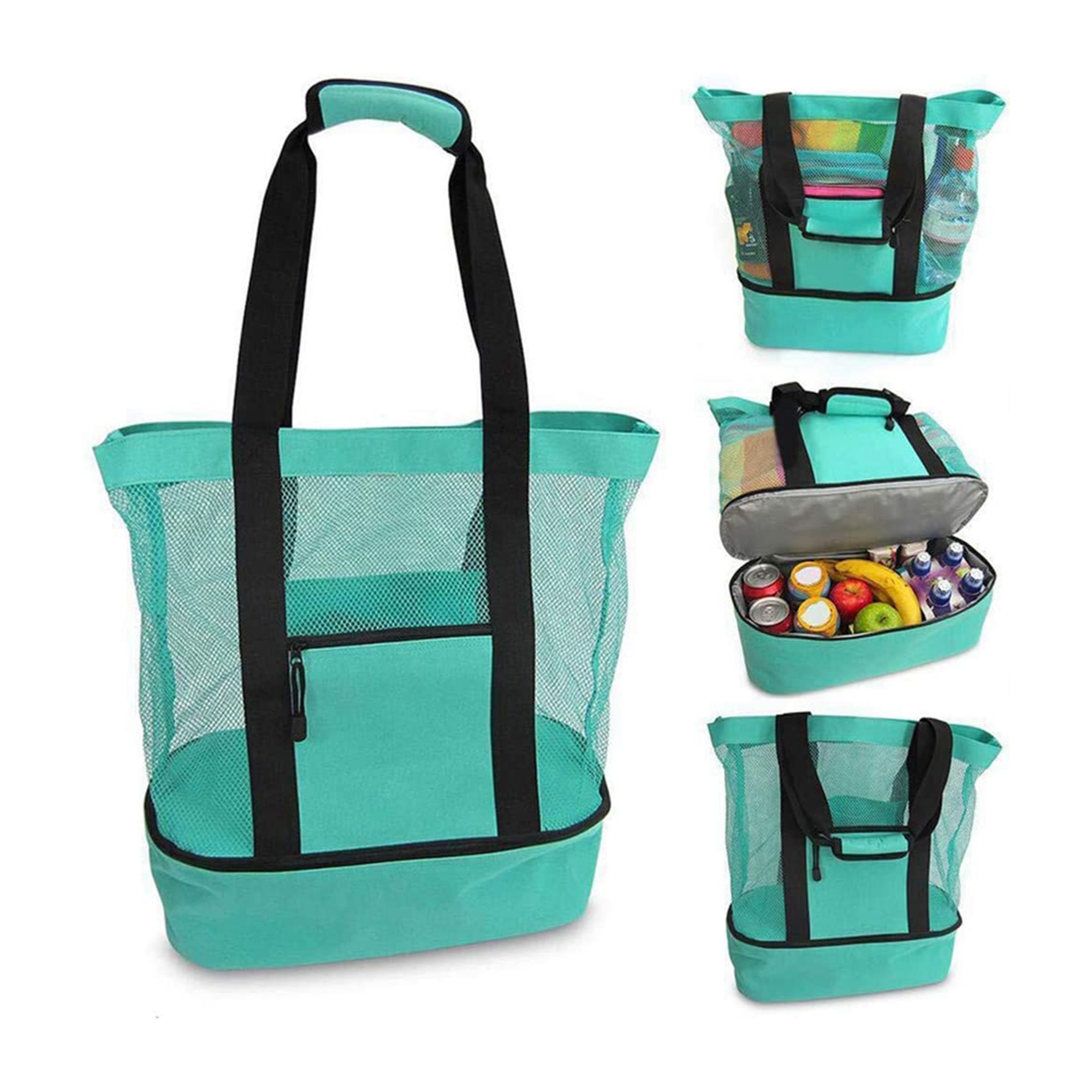 Large Mesh Beach Tote Bag with Zipper and Insulated Picnic Cooler Leak Proof for Beach Pool Outdoor Trave Beach Bag Picnic Bag