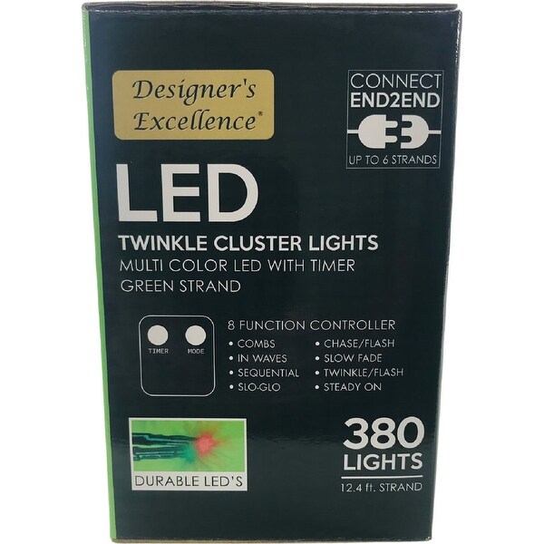 LED Twinkle Cluster Lights 12.4Ft Multi w/ Green Strand Connect End to End