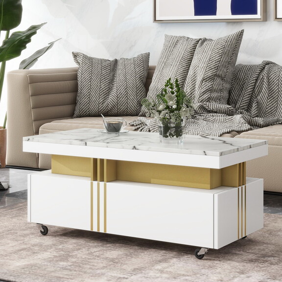 ON TREND Contemporary Coffee Table with Faux Marbl...