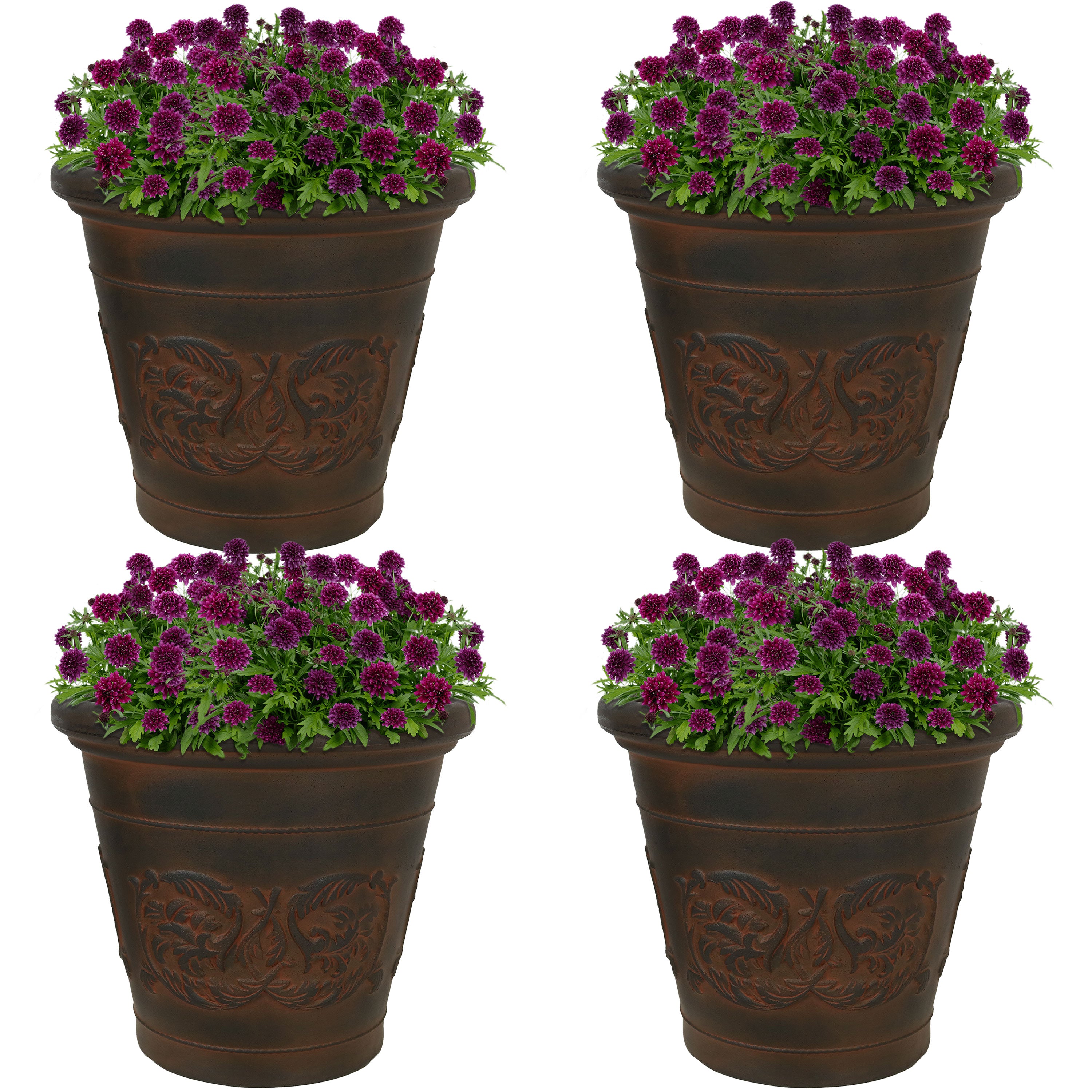 Sunnydaze Indoor/Outdoor Patio, Garden, or Porch Weather-Resistant Double-Walled Arabella Flower Pot Planter - 16" - Rust Finish - 4pk