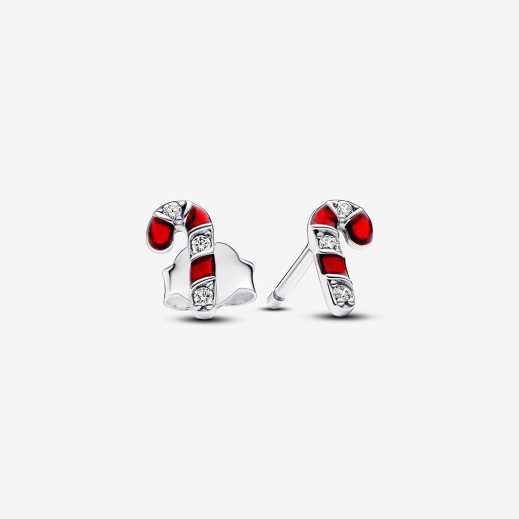 PANDORA  Sparkling Red Candy Cane Stud Earrings