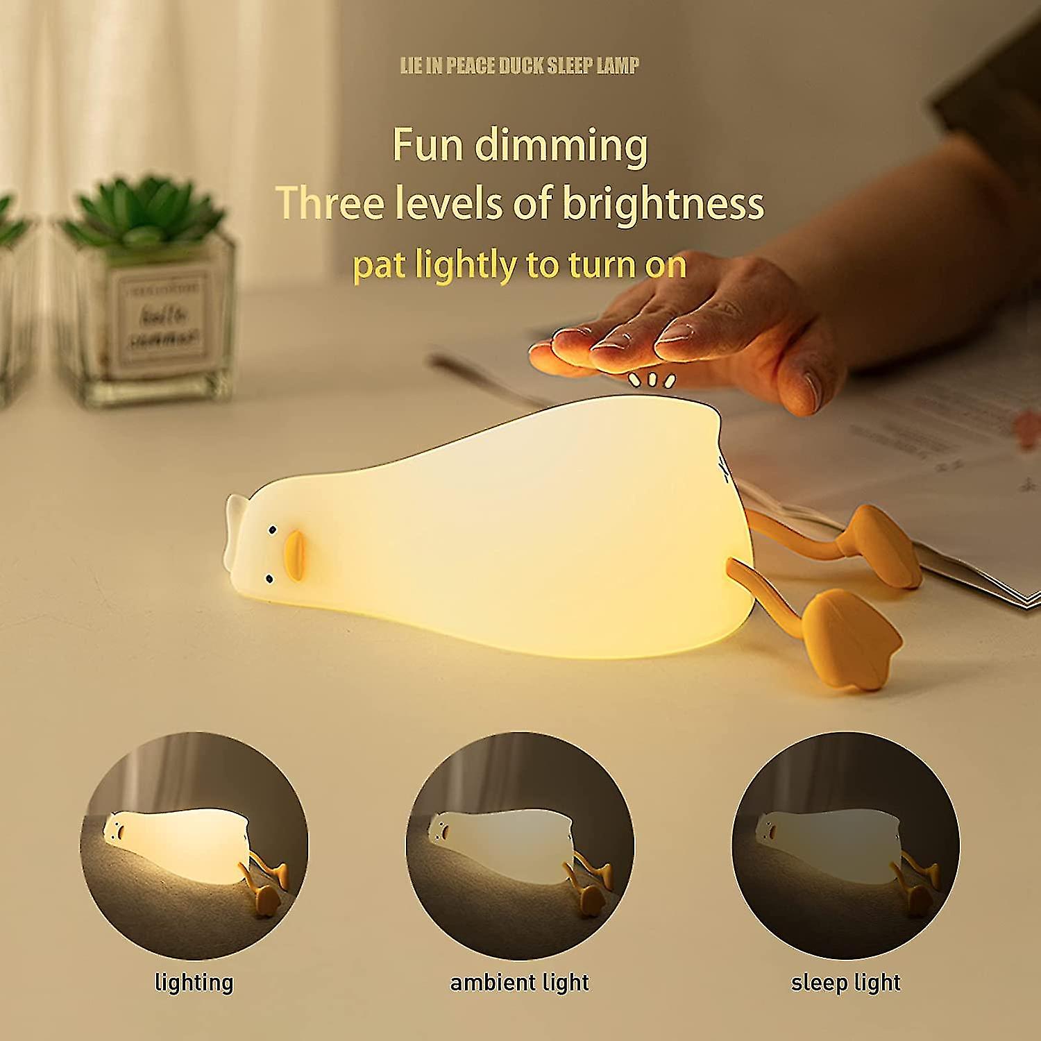 Miman Lying Duck Night Light Rechargeable Duck Night Lamp Touch Control Bedside Light