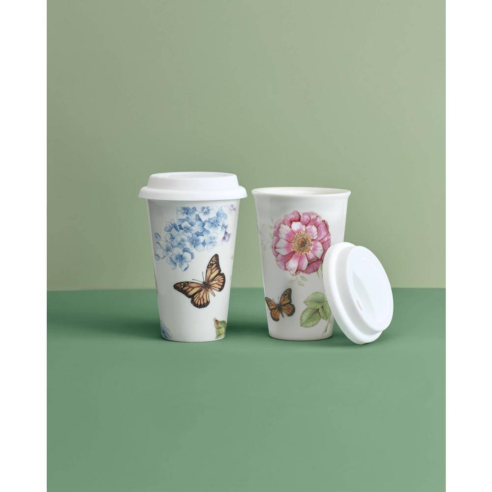 Lenox Butterfly Meadow 10 oz. Porcelain Mult-Color Blue Travel Mug 846844