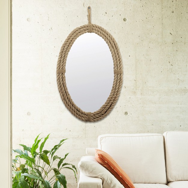 X 16 5 quot Decorative Oval Rope Wall Mirror With Loop Hanger Tan Stonebriar Collection