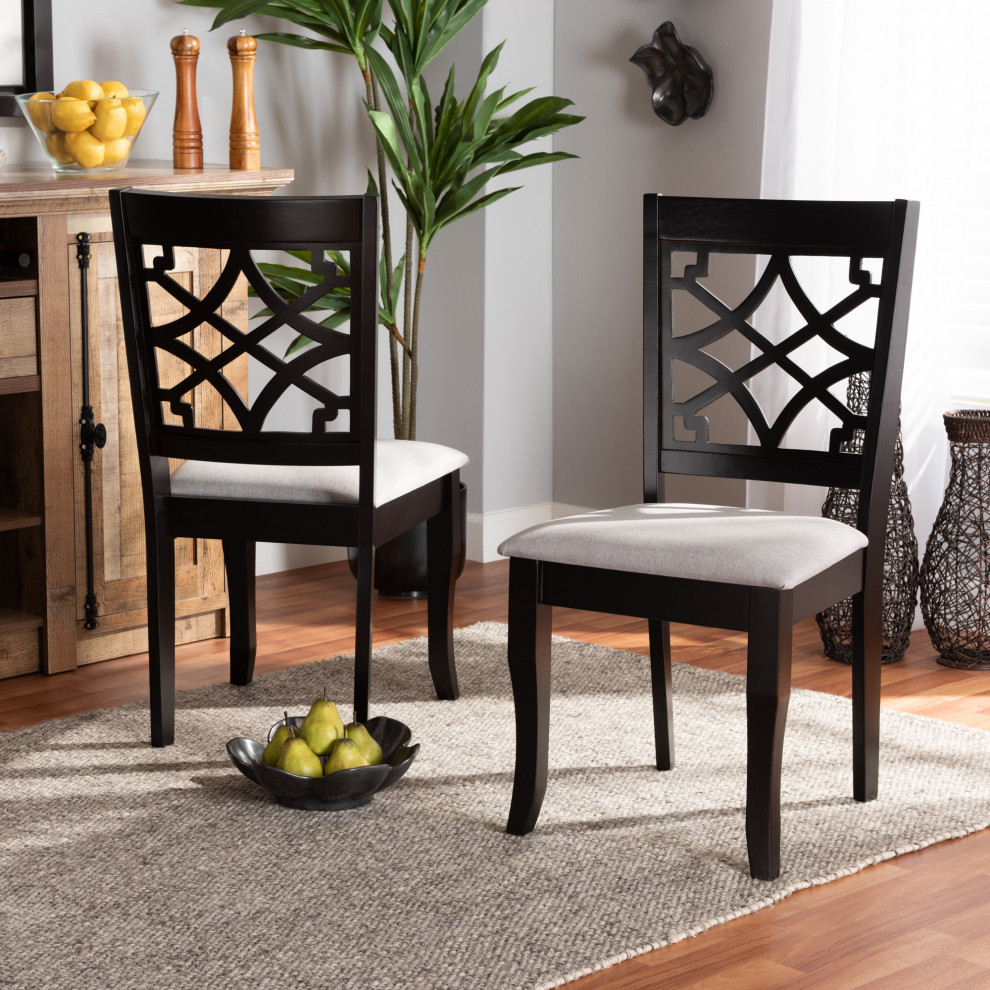 Marten Modern Gray Fabric and Dark Brown Wood 2 Piece Dining Chair Set   Transitional   Dining Chairs   by Baxton Studio  Houzz