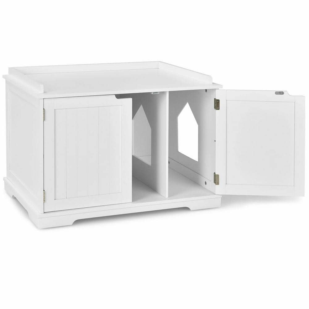 FORCLOVER 29.5 in. W x 21 in. D x 20.5 in. H Wooden Cat Litter Box with 2 Doors in White CJ65619WH