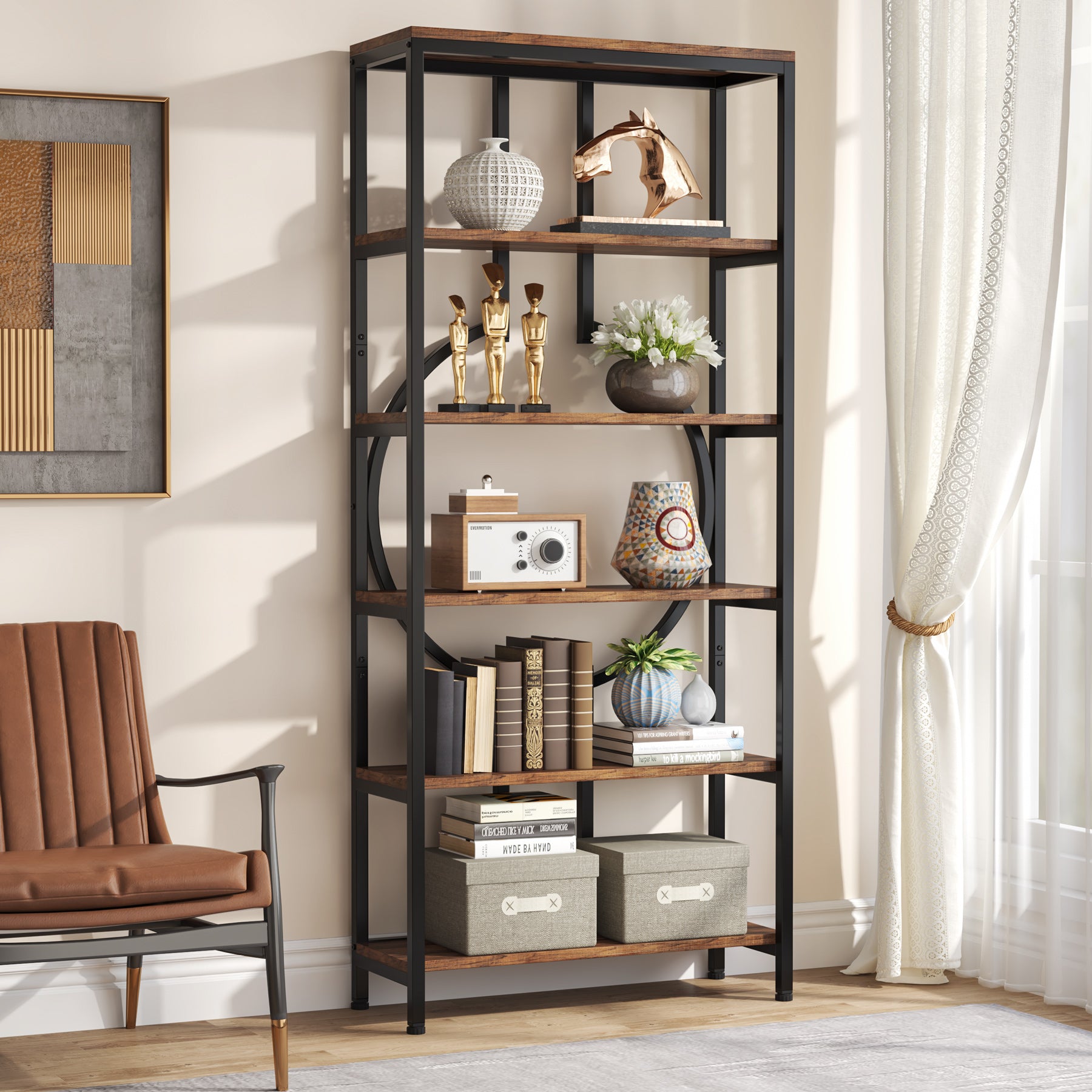 6-Tier Bookshelf, 70.9 Industrial Bookcase Display Shelf