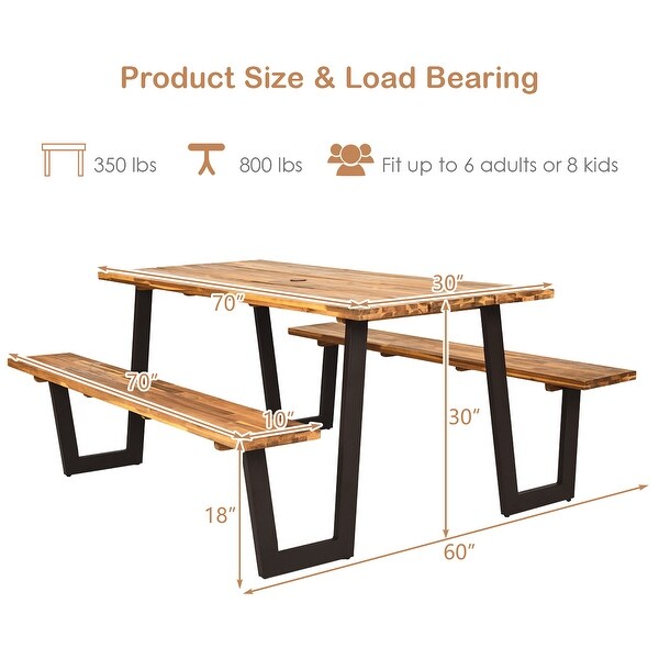 Picnic Table Bench Set Outdoor Dining Table Set with Umbrella Hole