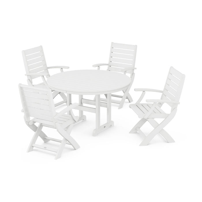 Polywood Signature Folding Chair 5-Piece Round Farmhouse Dining Set PWS1368-1