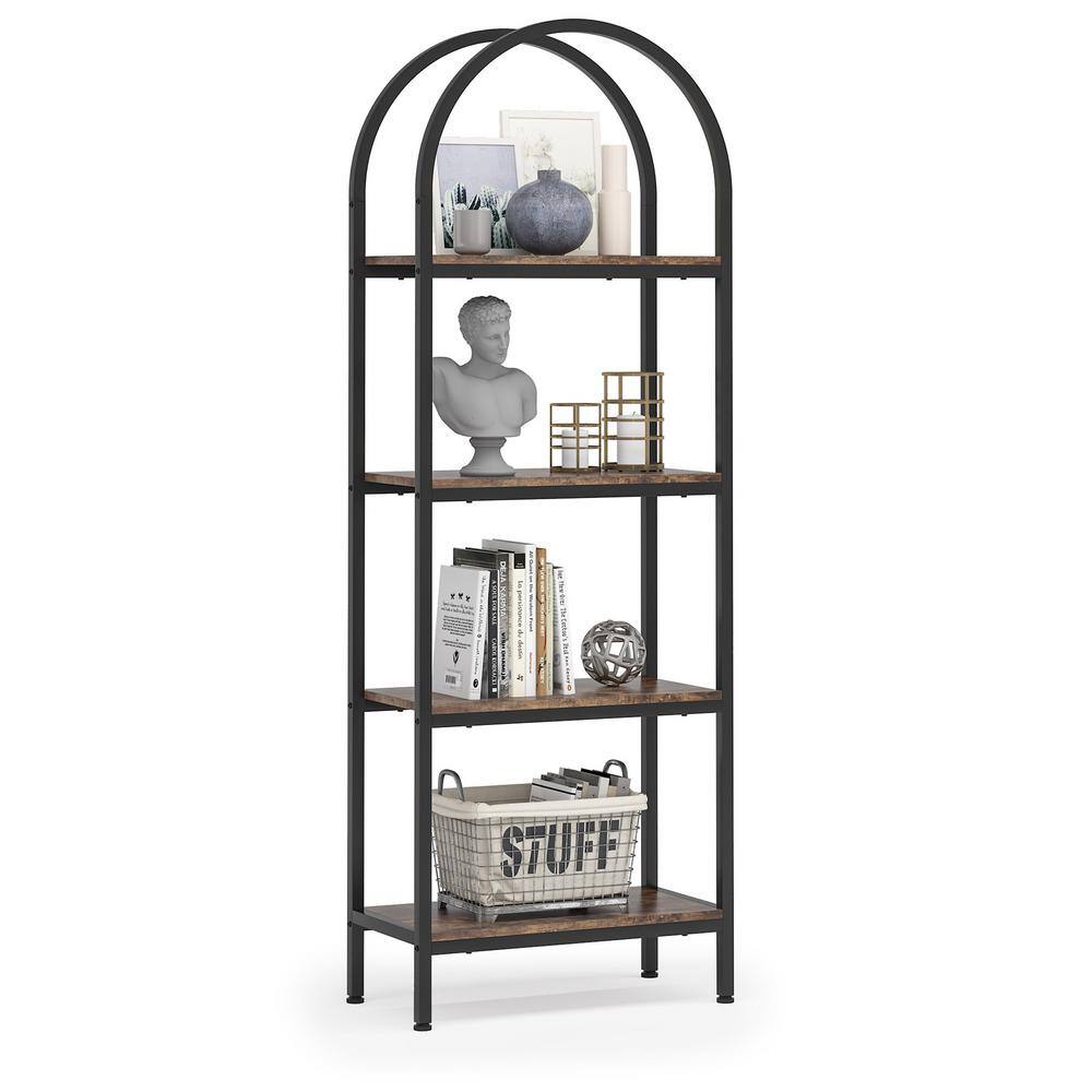 TRIBESIGNS WAY TO ORIGIN Jannelly 23.62 in. Brown Wood and Black Metal 4tier Radial Corner Shelves Bookcase Storage Rack Plant Stand HD-J0031-WZZ