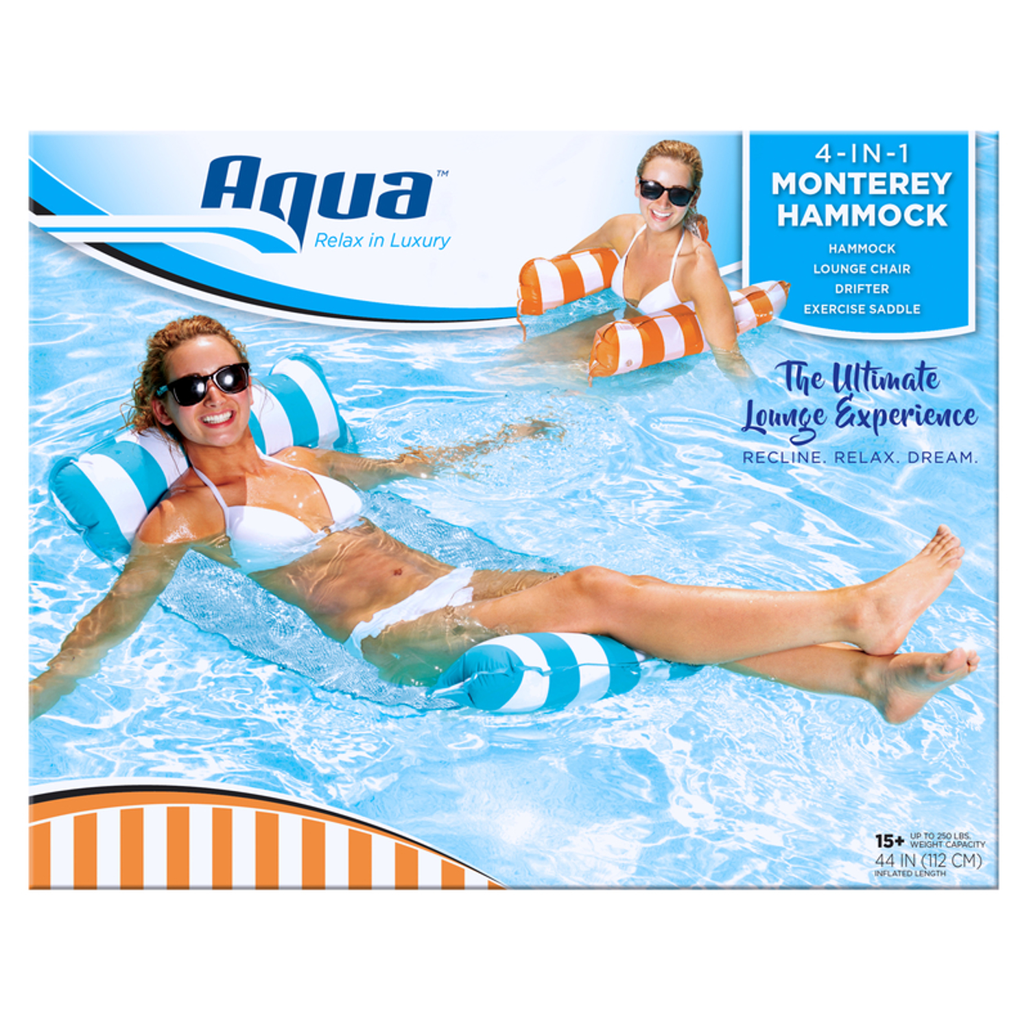 Aqua Swim Assorted Fabric/Mesh Inflatable 4-in-1 Monterey Hammock Pool Lounge