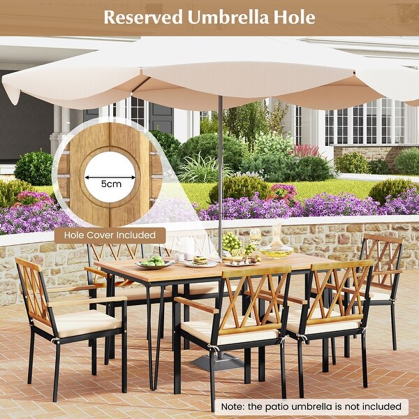 Gymax 7 PCS Patio Dining Set w/ 2'' Umbrella Hole and Seat Cushions