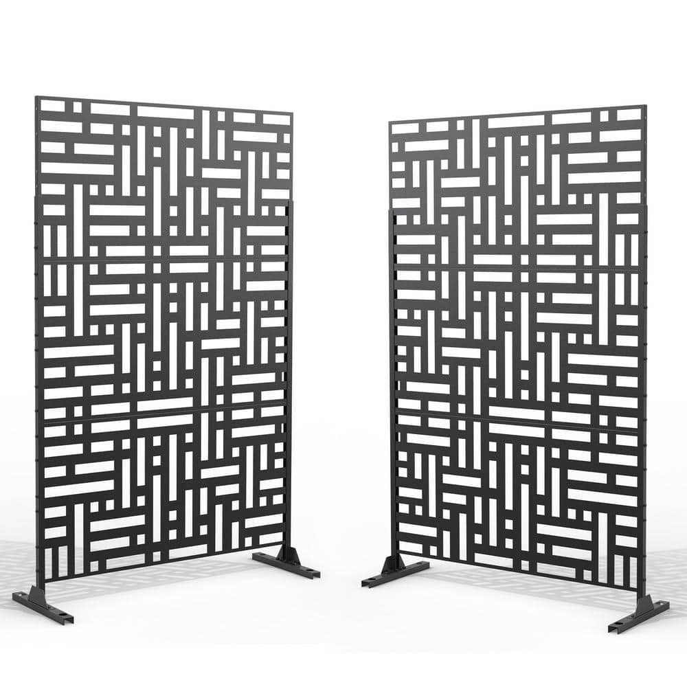 Uixe UIXE 76 in. Galvanized Steel Garden Fence Outdoor Privacy Screen Garden Screen Panels in Black (2-Pack) OS04-2SET-Black