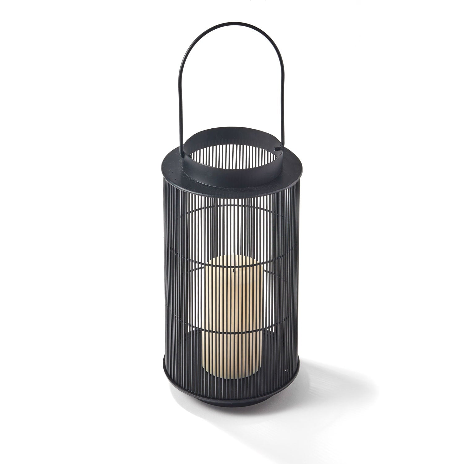 LampLust Indoor Outdoor Black Lantern with Flameless LED Candle， Medium - 1 Medium Black Metal Lantern with Weatherproof Flameless Candle， Batteries， and Timer Included