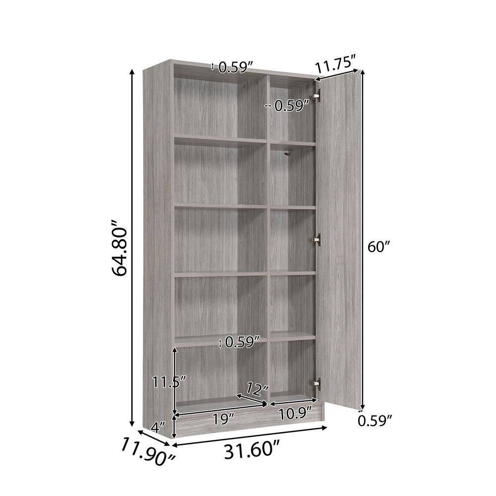 Noble House Amelia 64.80 in. Grey Wood 10-Shelf Standard Bookcase 13245