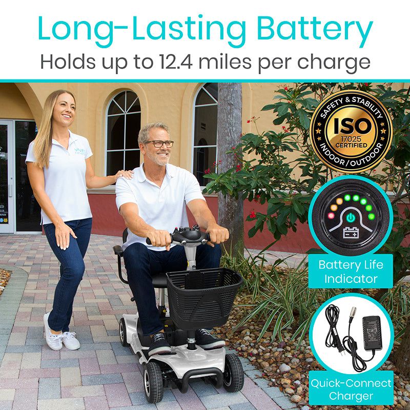 Vive Health Lightweight & Easy To Carry 4 Wheel Folding Mobility Scooter - Long Distance, Comfort Swivel Seat, w/ Anti-Flat Tires For Seniors