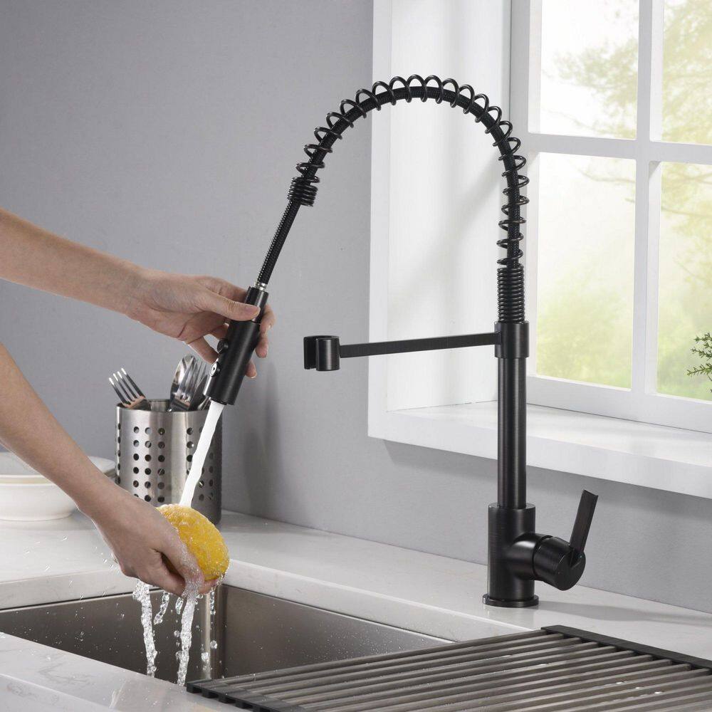 Ultra Faucets Euro Spring Single-Handle Pull-Down Sprayer Kitchen Faucet wAccessories Rust and Spot Resist in Oil Rubbed Bronze UF17405