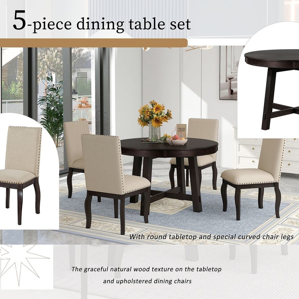 Expandable round dining table set for 4