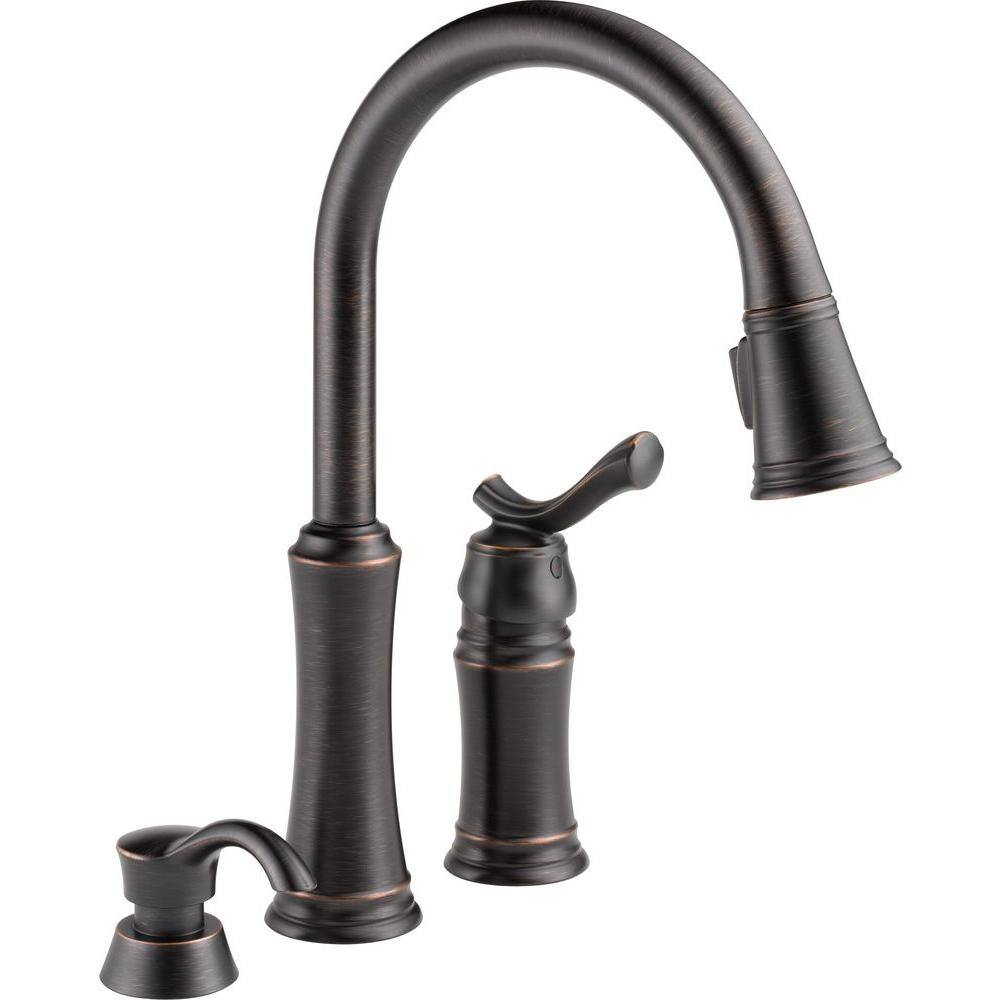 Delta Lakeview Single-Handle Pull-Down Sprayer Kitchen Faucet with Soap Dispenser in Venetian Bronze 59963-RBSD-DST