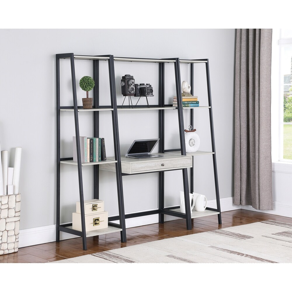 Coaster Furniture Pinckard Grey Stone and Black 3 piece Ladder Desk Set