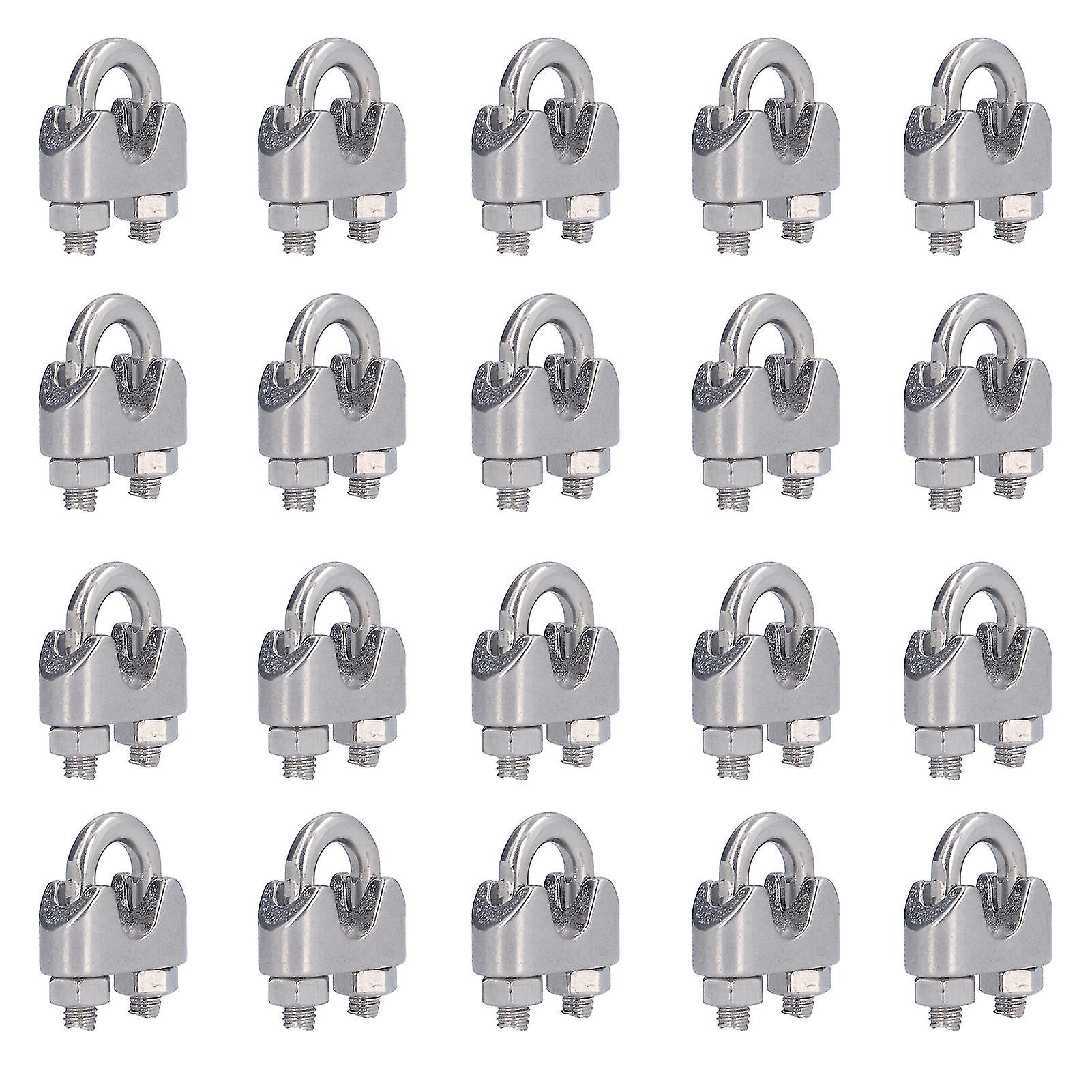 20Pcs Stainless Steel Wire Rope Clamp Hardware Rigging Cable Clip Lock Clamping FastenersM4(4mm)