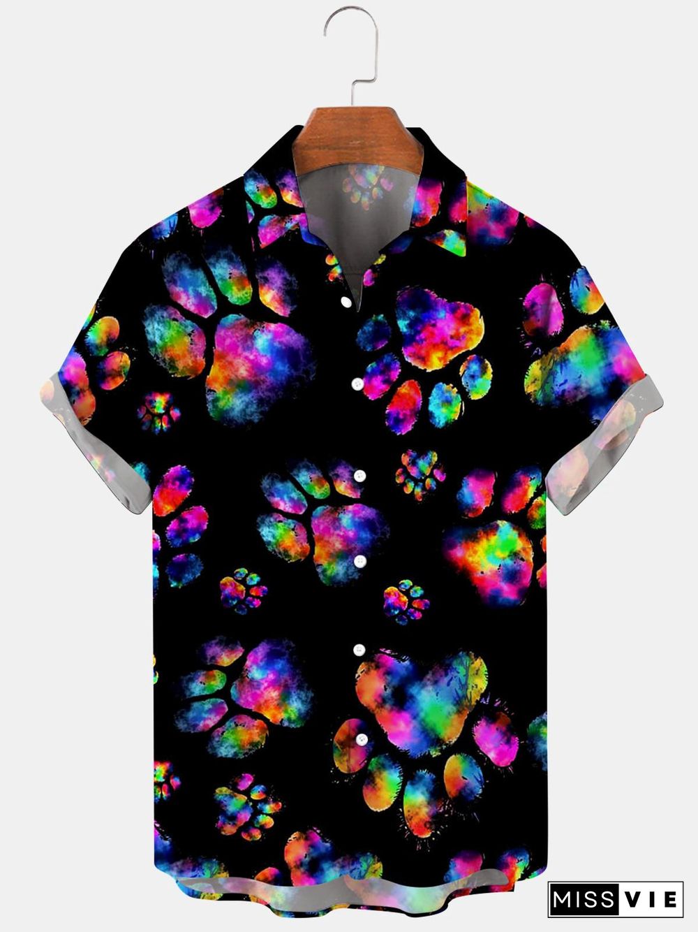 Colorful Dog Paw print Men's Shirts