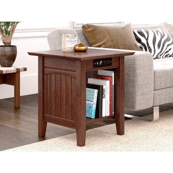 Nantucket End Table with Charging Station in Burnt Amber