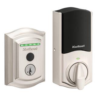 Kwikset Halo Touch Satin Nickel Traditional Fingerprint WiFi Elect Smart Lock Deadbolt Feat SmartKey Security with Tustin Lever 959TRL720TNL15