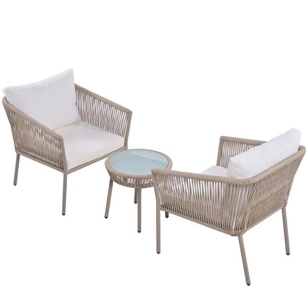 3 Pieces Patio Furniture Set Outdoor Patio Conversation Set Bistro Set Modern Porch Furniture Lawn Chairs with Coffee Table - Overstock - 37283737