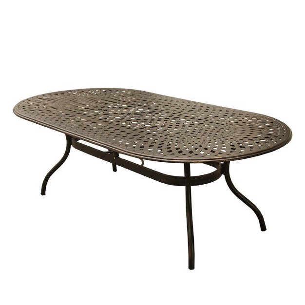 Contemporary Modern Mesh Lattice Aluminum Oval Table With Ten Chairs Bronze Oakland Living