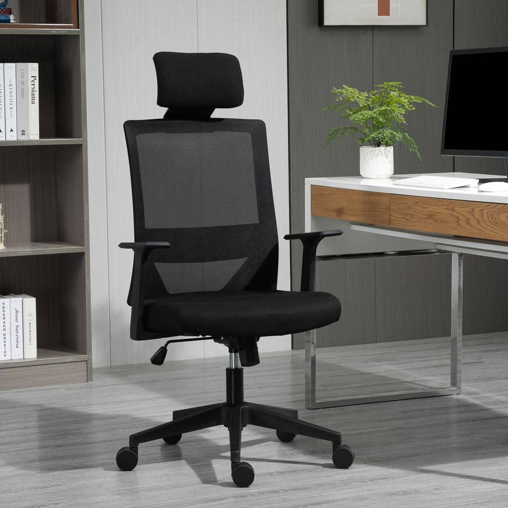 Vinsetto High Back Grey Office Chair, Swivel Task Chair with Lumbar Back Support, Breathable Mesh, and Headrest 921-418V80