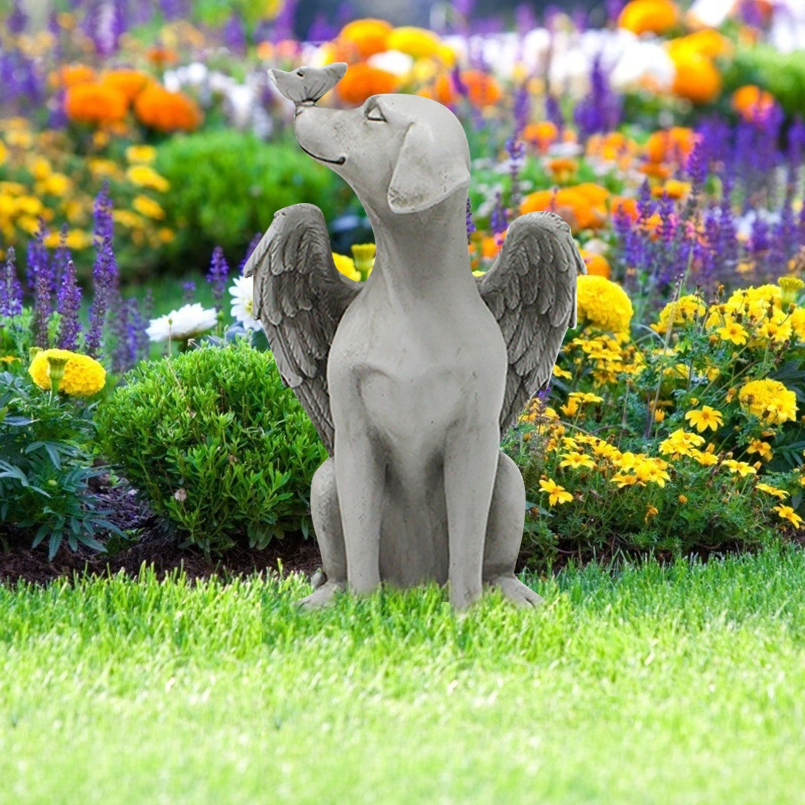 Follure room decor home decor Angel Dog Butterfly Tribute Puppy Statue Sculpture Outdoor Garden Resin Decor Grey