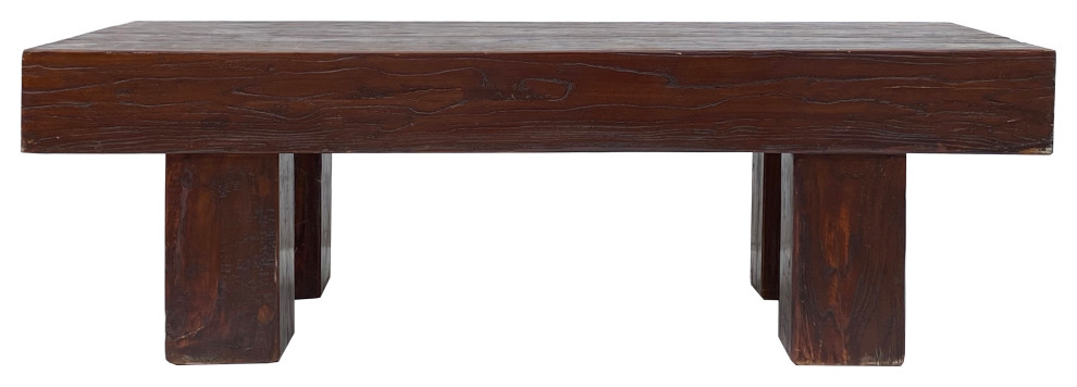 Brown Rectangular Bold Thick Wood Rough Grain Coffee Table Bench Hcs7282   Rustic   Coffee Tables   by Golden Lotus Antiques  Houzz