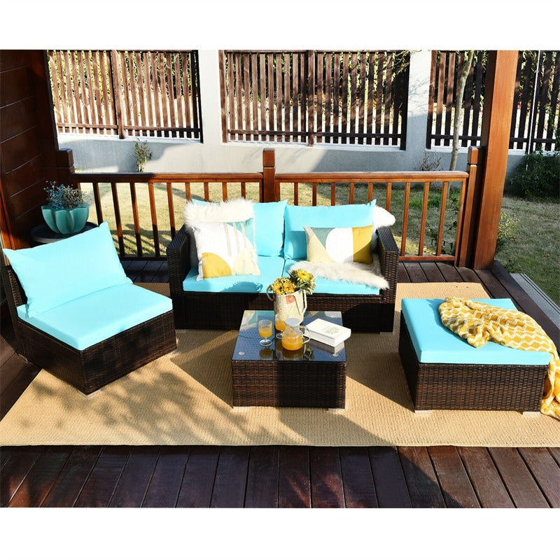 Canada Only - 5 Pcs Rattan Patio Sectional Furniture Set with Cushions & Coffee Table