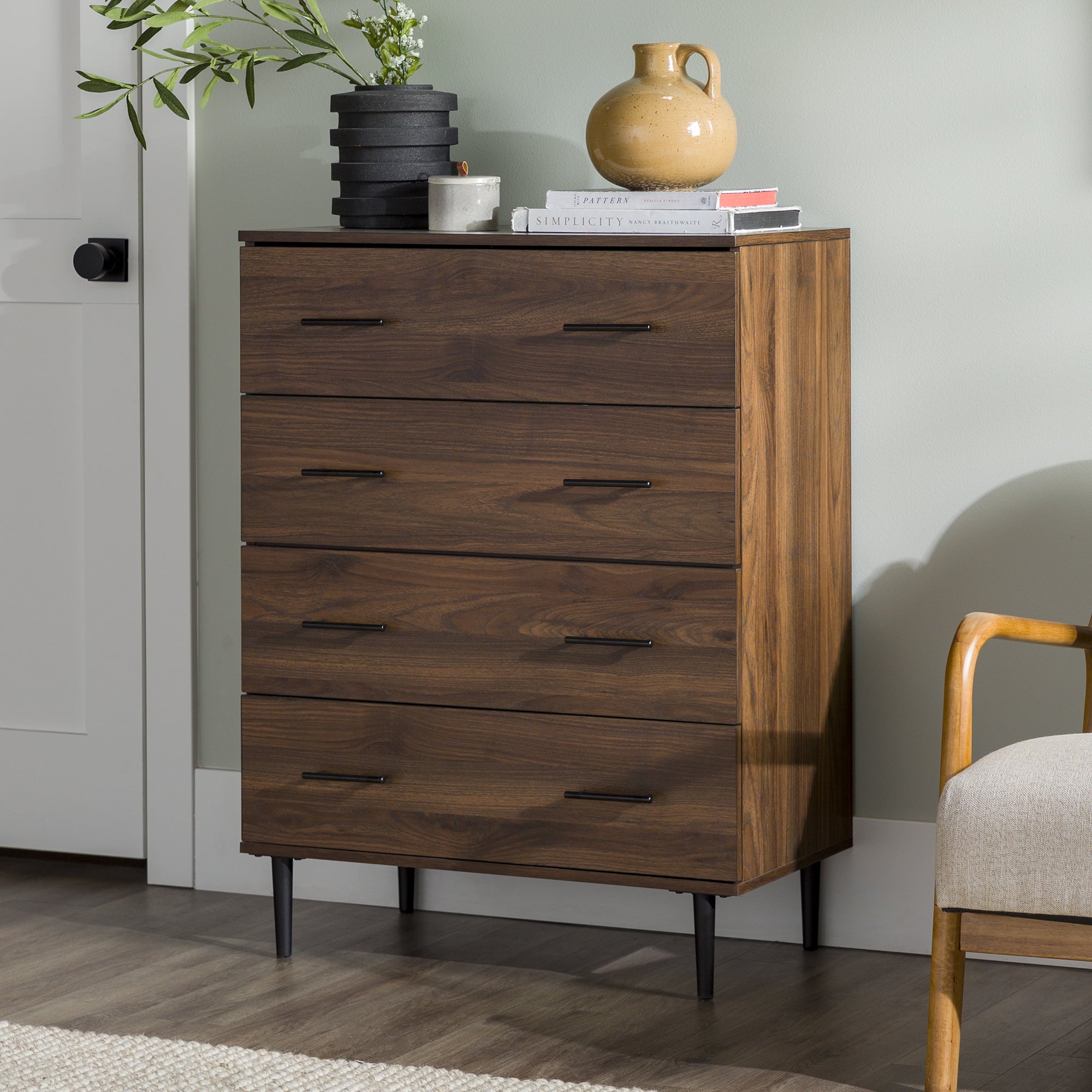 Manor Park Modern 4 Drawer Vertical Dresser, Dark Walnut