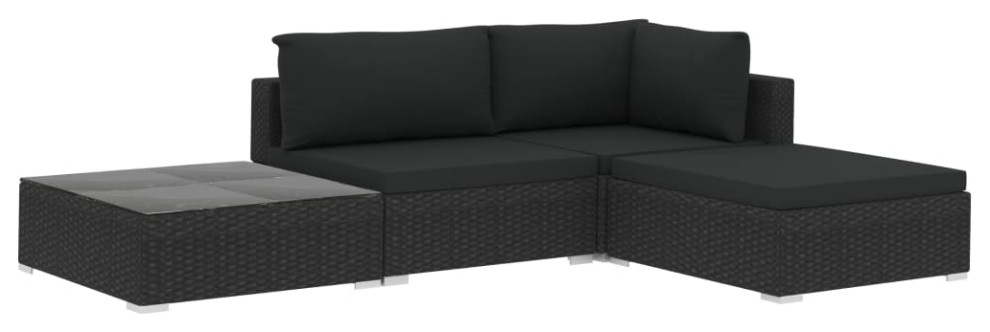 vidaXL Patio Lounge Set 4 Piece Sectional Sofa with Table Poly Rattan Black   Tropical   Outdoor Lounge Sets   by vidaXL LLC  Houzz