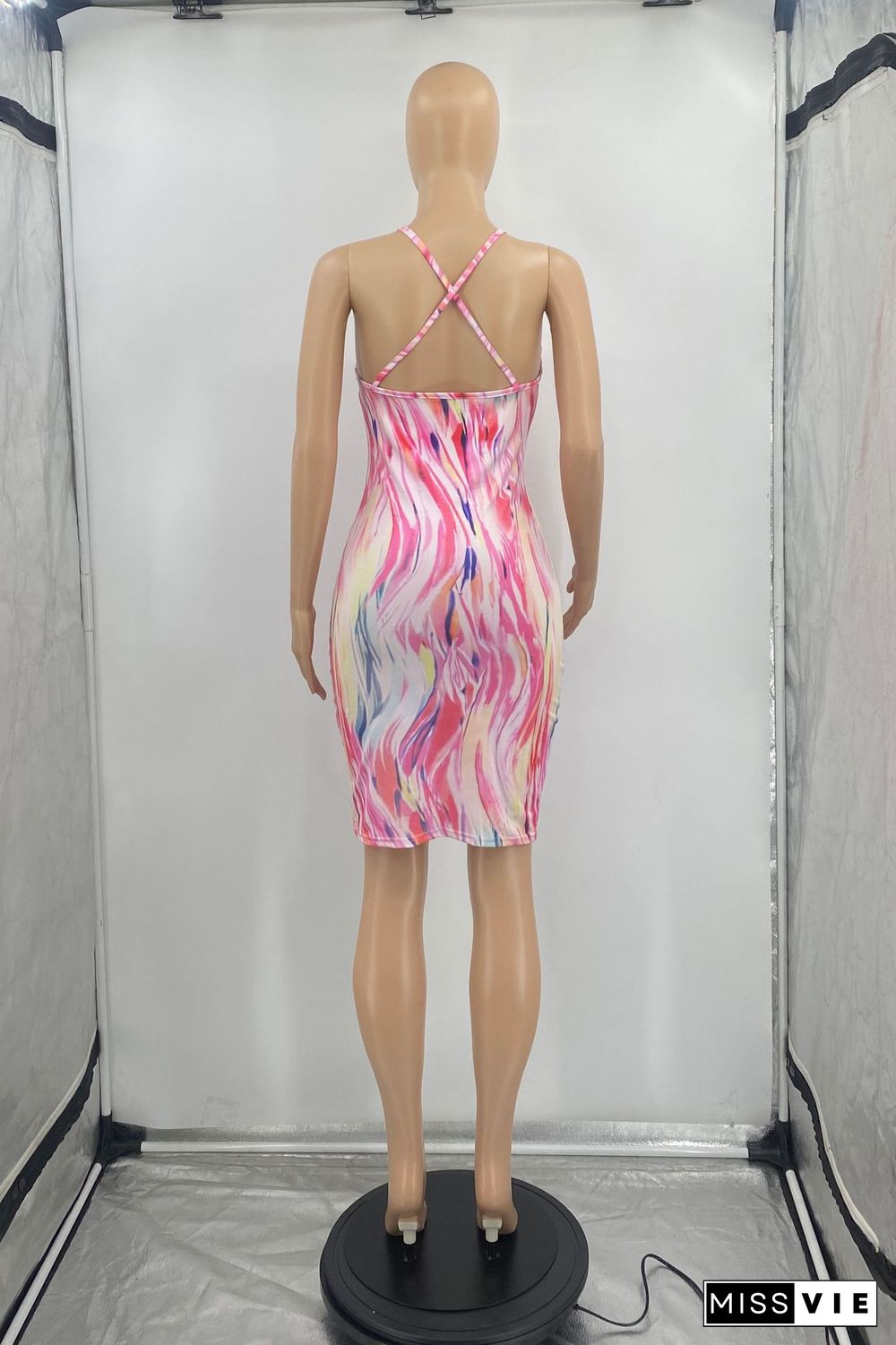 Tie Dye Print Bodycon Backless Sexy Slip Dress