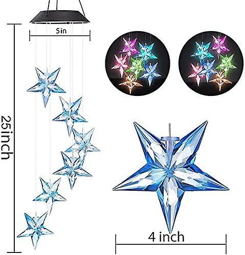 Color Changing Spiral Solar Powered Led Chime Night Light Romantic Outdoor Decor For Patio， Yard With Hook (star)