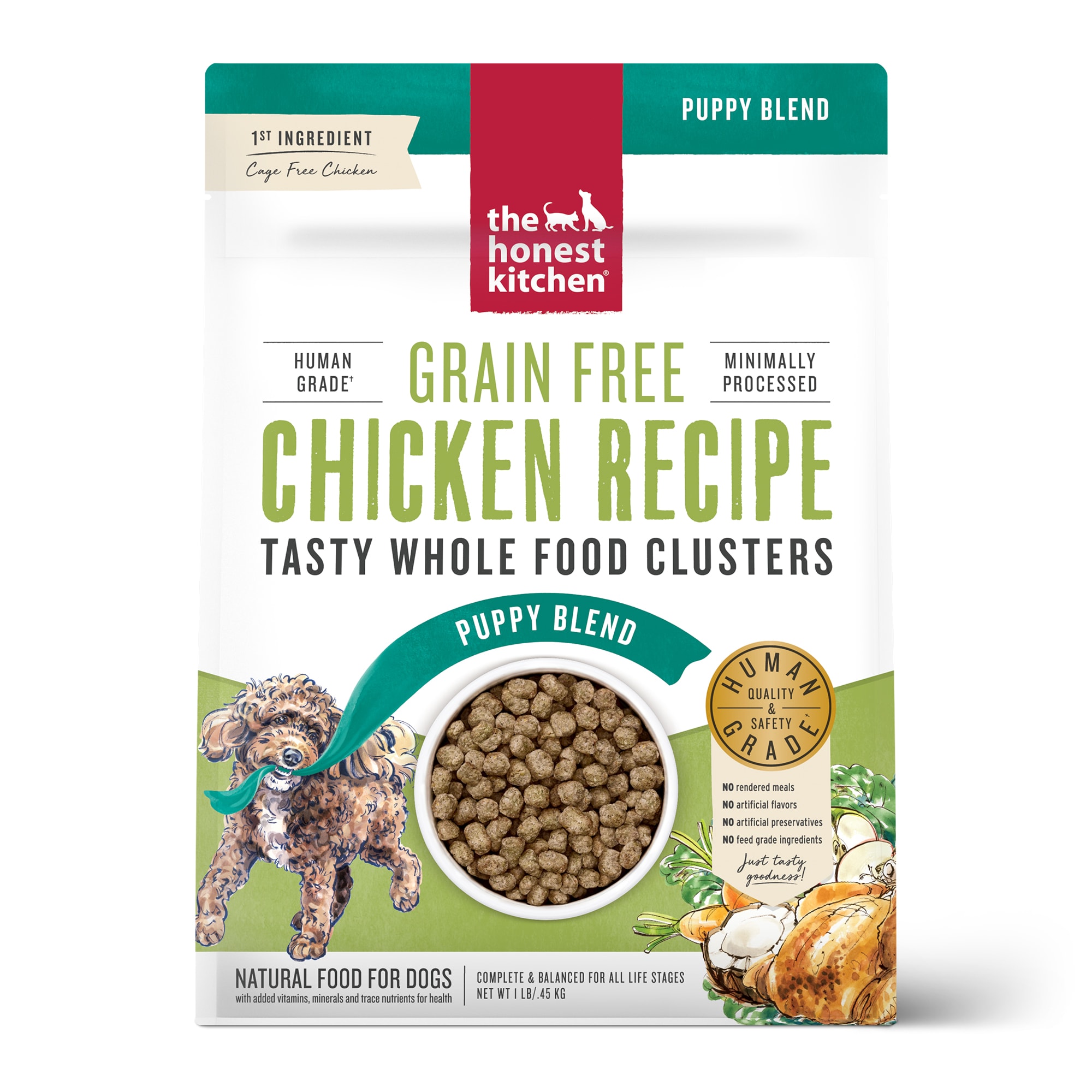 The Honest Kitchen Whole Food Clusters Puppy Grain Free Chicken Recipe Dry Dog Food， 1 lb.