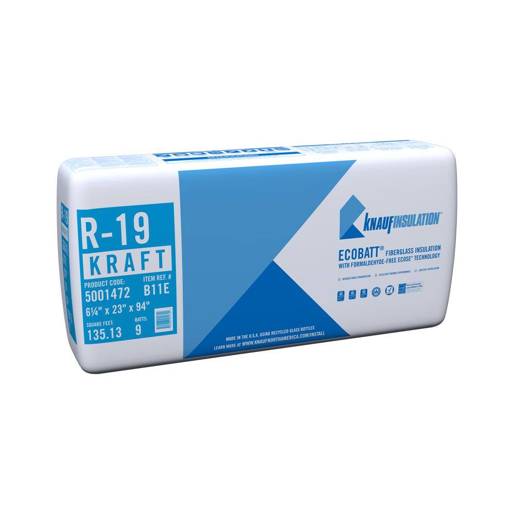 Knauf Insulation R-19 EcoBatt Kraft Faced Fiberglass Insulation Batt 6-14 in. x 23 in. x 94 in. 5001472