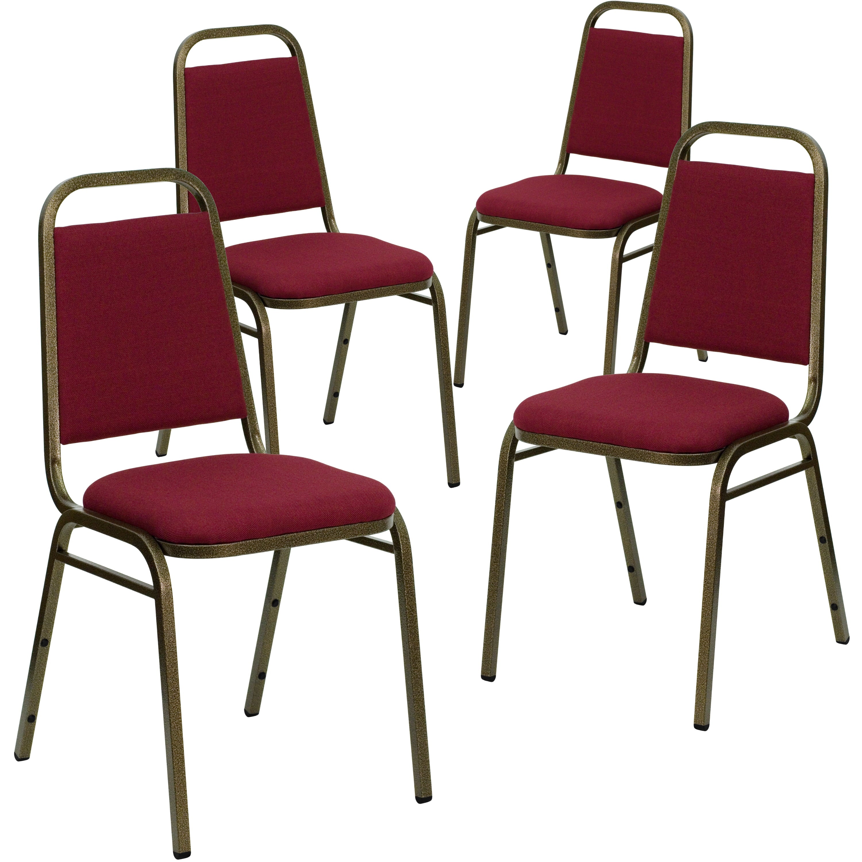 Flash Furniture 4 Pack HERCULES Series Trapezoidal Back Stacking Banquet Chair in Burgundy Fabric - Gold Vein Frame