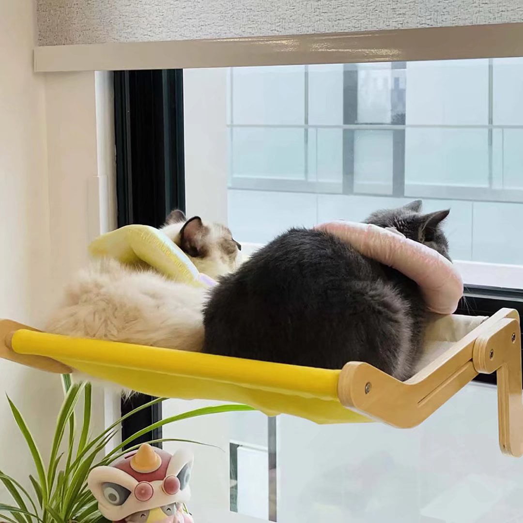 Rolife Medium Cat Window Perch Lounge Mount Hammock Window Seat Bed for Indoor Cats,No Drilling,Yellow