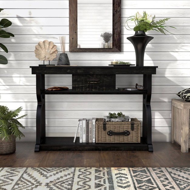 River Rise Transitional Storage Console Table Reclaimed Black Oak Mibasics