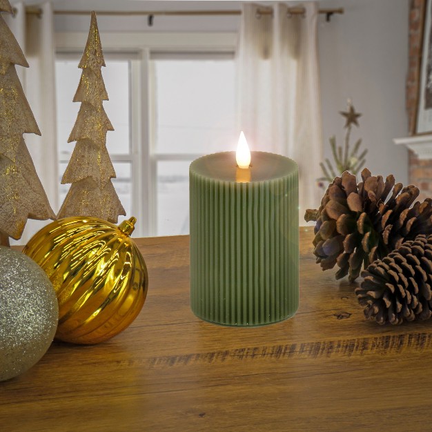 Hgtv Home Collection Georgetown Real Motion Flameless Candle With Remote Green With Warm White Led Lights Battery Powered 9 In